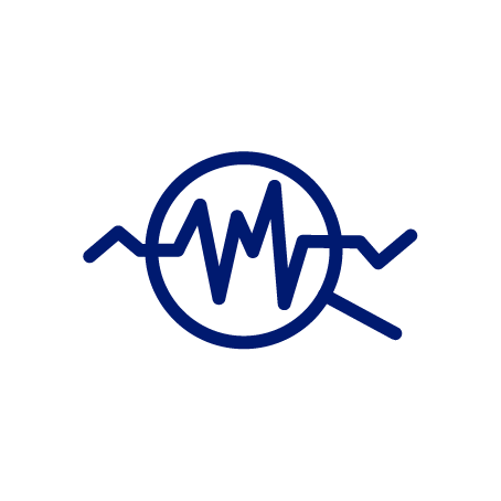 Pictogramme bleu foncé représentant une courbe dans une loupe illustrant l'analyse de marché