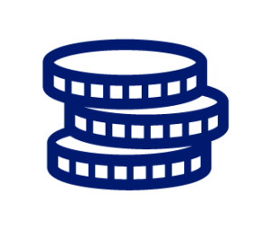 Pictogramme bleu foncé représentant des pièces de monnaie symbolisant la rémunération.