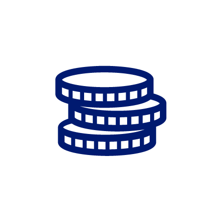 Pictogramme bleu foncé représentant des pièces de monnaie symbolisant la rémunération.