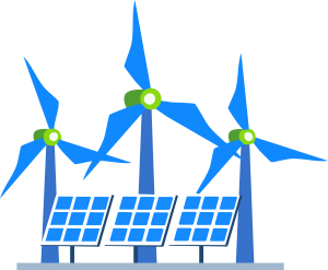 illustration représentant des éoliennes et des panneaux photovoltaïques